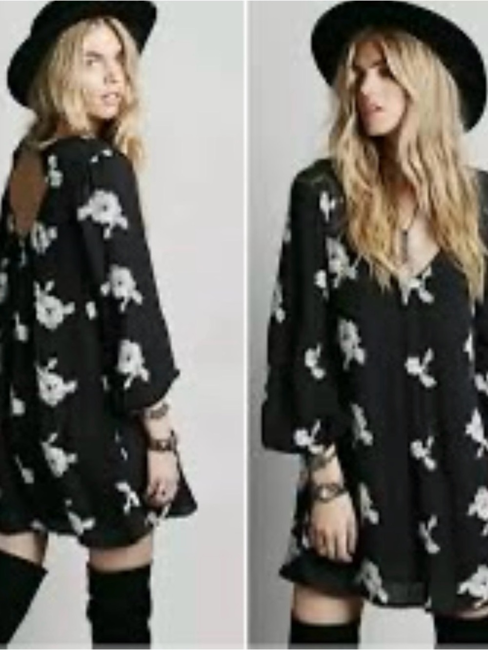 Free People Austin Embroidered Tunic Mini Dress Black Medium w/ Pockets